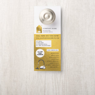 Modern Cleaning Cleaner Service Logo Gold QR Code Door Hanger