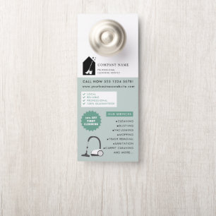 Modern Cleaning Cleaner Service Logo Green QR Code Door Hanger