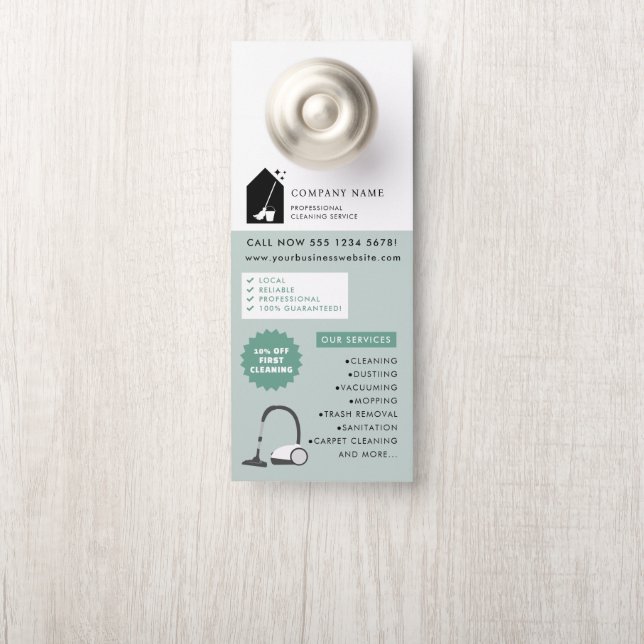 Modern Cleaning Cleaner Service Logo Green QR Code Door Hanger (On Knob)