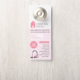 Modern Cleaning Cleaner Service Logo Pink QR Code Door Hanger
