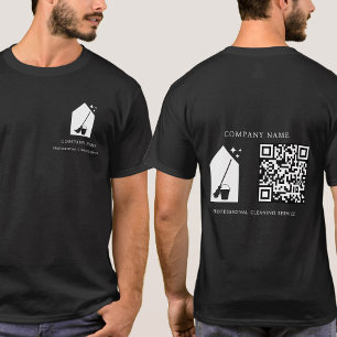 Modern Cleaning Cleaner Service Logo QR Code Black T-Shirt