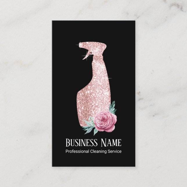 Modern Cleaning Floral Rose Gold Spray Bottle Business Card (Front)