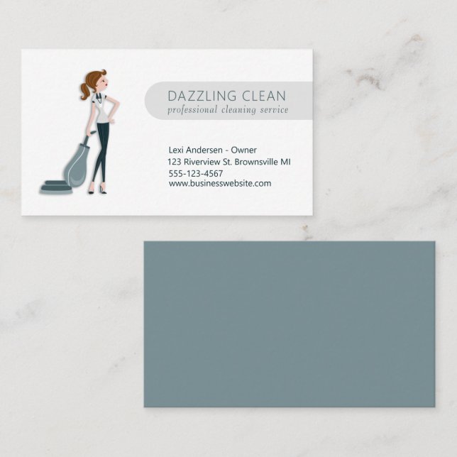 Modern Cleaning Maid House Clean Service Business Card (Front/Back)