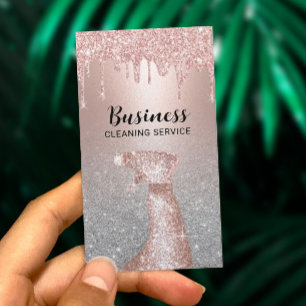 Modern Cleaning & Maid Service Rose Gold Drips  Business Card