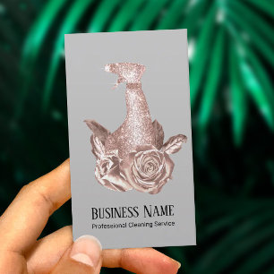 Modern Cleaning Rose Gold Spray Cleaner & Flowers Business Card