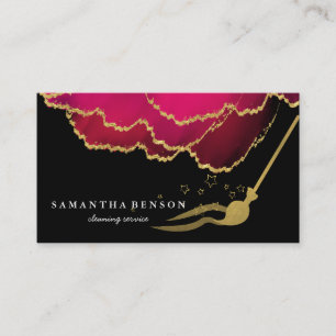 Modern Cleaning Service Brushed Black Metal Gold  Business Card