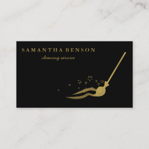 Modern Cleaning Service Brushed Black Metal Gold  Business Card