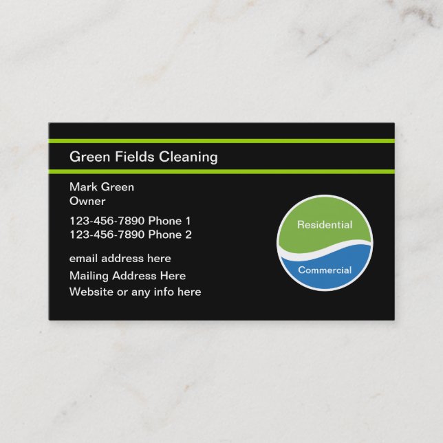 Modern Cleaning Service Business Cards (Front)
