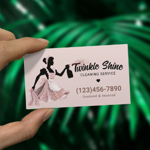 Modern Cleaning Service Rose Gold Maid Blush Pink Business Card