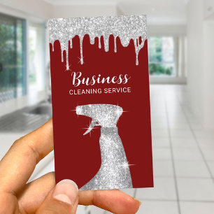 Modern Cleaning Service Silver Drips Housekeeping Business Card