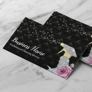 Modern Cleaning Service Silver Spray Luxury Black Business Card