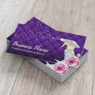 Modern Cleaning Service Silver Spray Luxury Purple Business Card