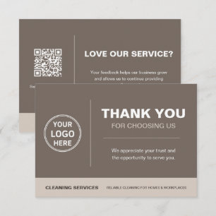 Modern Cleaning Services Logo QR Code Taupe Thank You Card