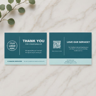 Modern Cleaning Services Logo QR Code Teal Thank You Card