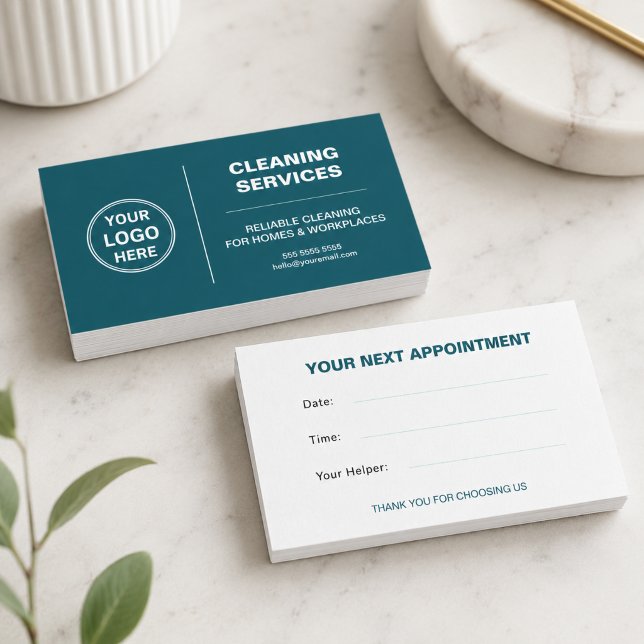 Modern Cleaning Services Logo Teal Appointment Card (Modern Cleaning Services Logo Teal Appointment Card)