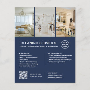 Modern Cleaning Services Navy Blue QR Business Flyer