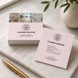 Modern Cleaning Services Photo Logo Pink Square Business Card