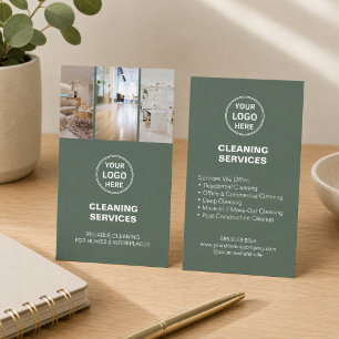 Modern Cleaning Services Photo Logo Sage Green Business Card