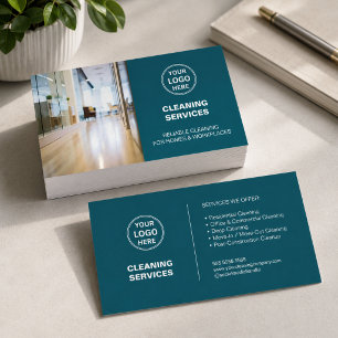 Modern Cleaning Services Photo Logo Teal Business Card