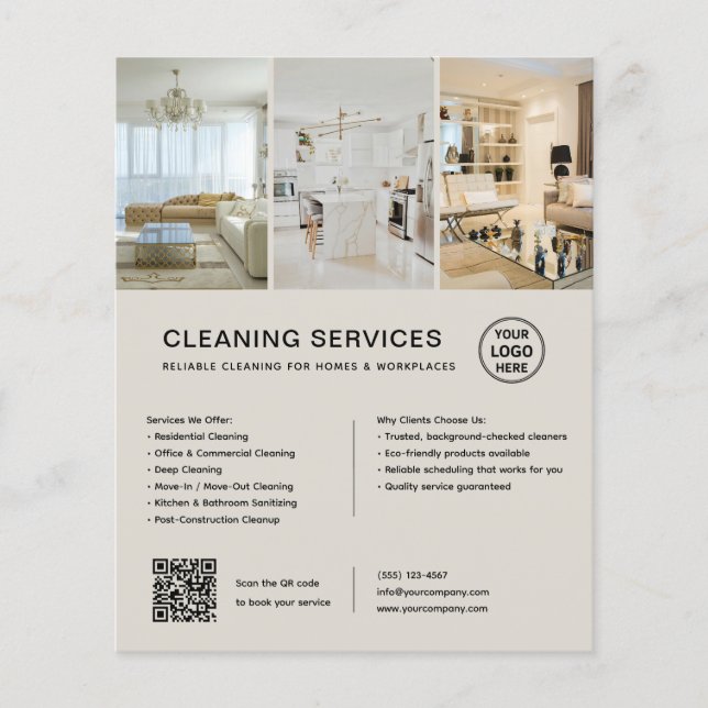 Modern Cleaning Services QR Business Flyer (Front)