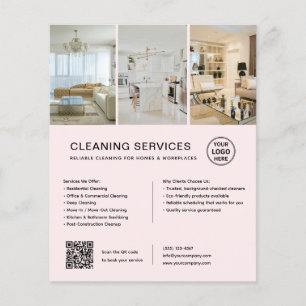 Modern Cleaning Services QR Pink Business Flyer