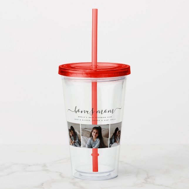 Modern Clear Photo Collage Stepmom Mothers Day Acrylic Tumbler (Front)