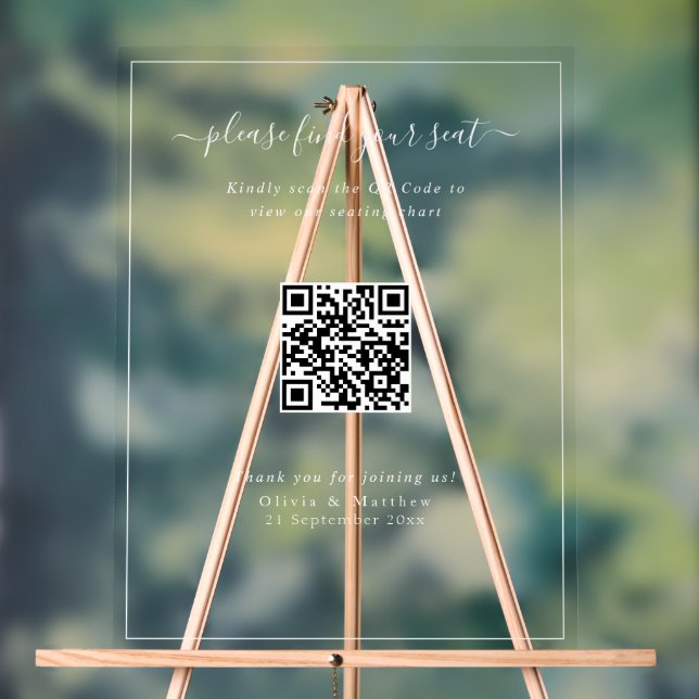 Modern Clear Wedding QR Code Seating Chart Acrylic (Neutral)