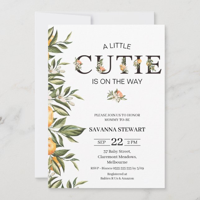 Modern Clementine Cutie Baby Shower Invitation (Front)