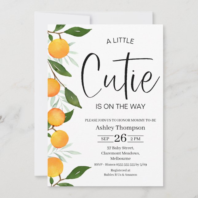 Modern Clementine Little Cutie Baby Shower Invitation (Front)