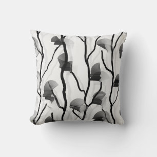 Modern Climbing Vine Black White Grey Painterly Cushion