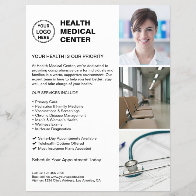 Modern Clinic Doctor Healthcare Custom Logo Flyer (Front)