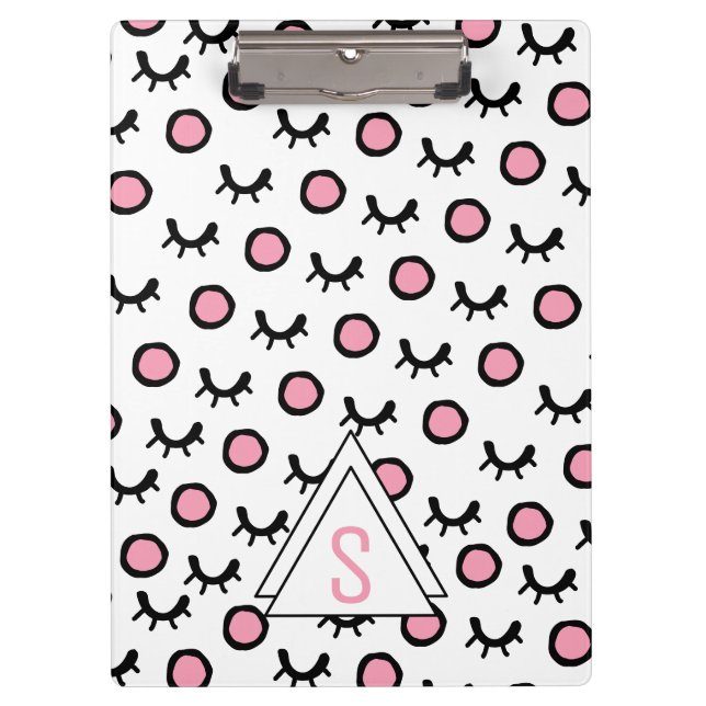 Modern Closed Eyes Dot Geometric Triangle Monogram Clipboard (Front)