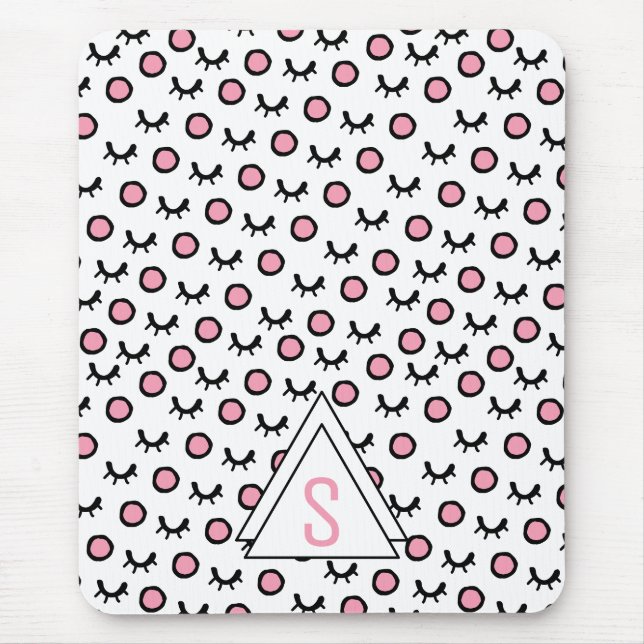 Modern Closed Eyes Dot Geometric Triangle Monogram Mouse Mat (Front)