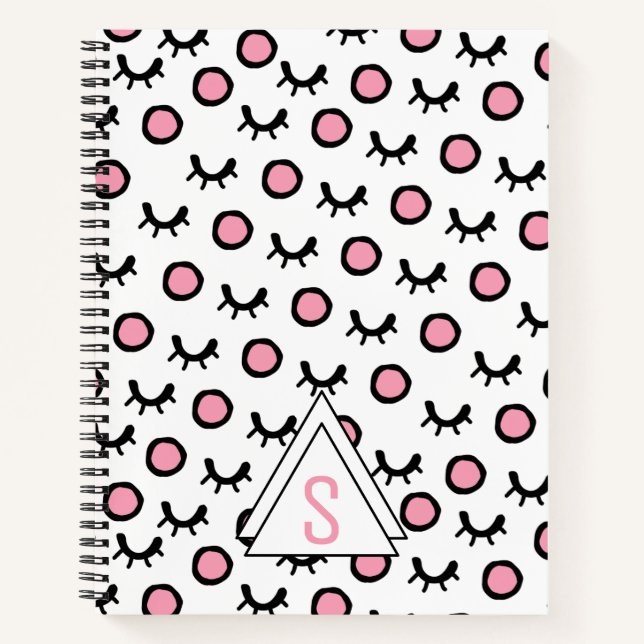 Modern Closed Eyes Dot Geometric Triangle Monogram Notebook (Front)
