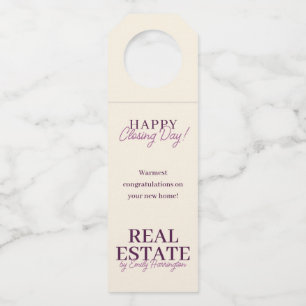 Modern Closing Day Plum Real Estate Agent Bottle Tag