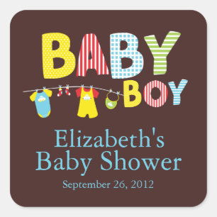 Modern Clothesline Baby Boy Baby Shower Sticker