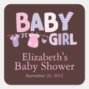 Modern Clothesline Baby Girl Baby Shower Sticker