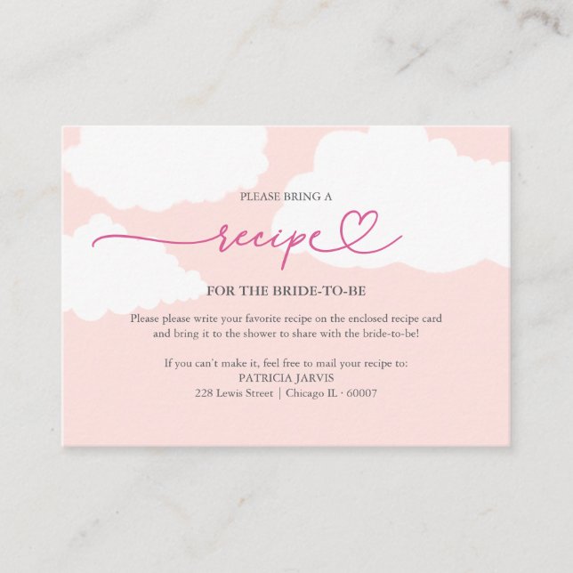 Modern Cloud Bridal Shower Recipe Request Enclosure Card (Front)