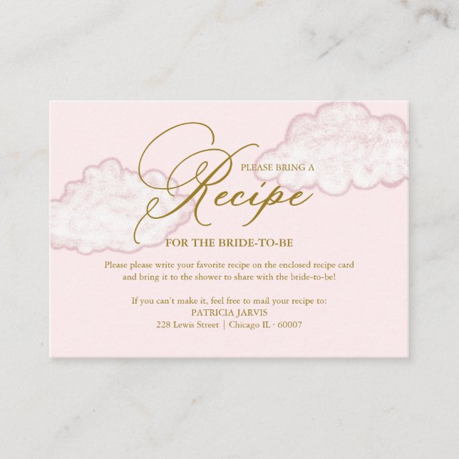 Modern Cloud Bridal Shower Recipe Request Enclosure Card (Front)