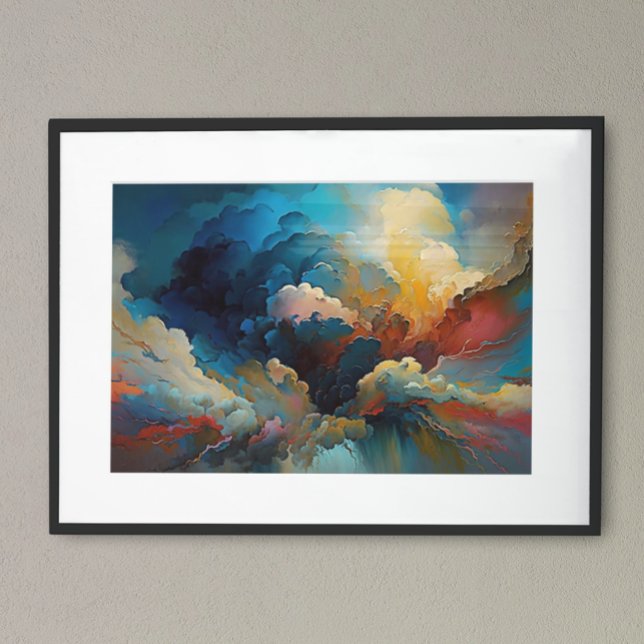 Modern Clouds Abstract art Red Blue Bold Colours Poster (Creator Uploaded)