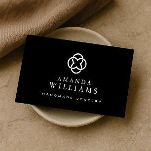 Modern Clover Logo Luxury Boutique Black Business Card