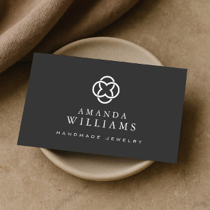 Modern Clover Logo Luxury Boutique Dark Grey Business Card