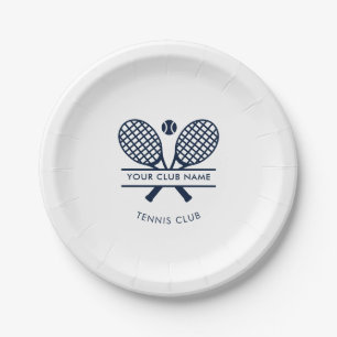 Modern Club Name Tennis Icons Navy Blue Logo Paper Plate