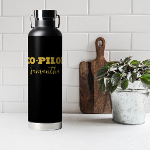 Modern CO-PILOT Typography, Gold Black, Custom Water Bottle