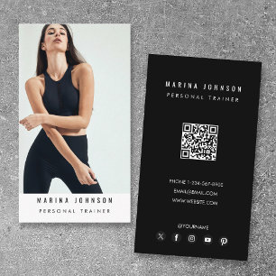 Modern Coach Fitness Trainer Photo QR Code  Business Card