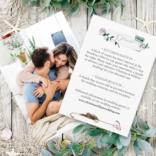 Modern Coastal Beach Watercolor Wedding Photo Enclosure Card (Creator Uploaded)