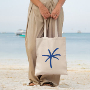 Modern Coastal Blue Painted Palm Tree Tote Bag