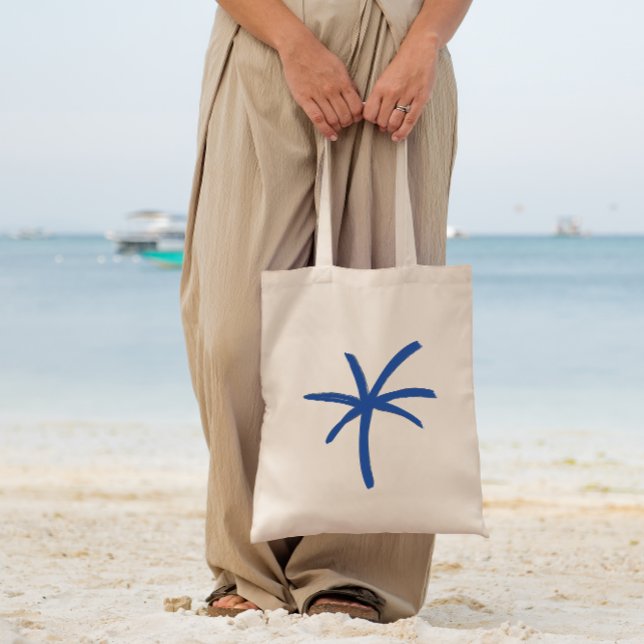 Modern Coastal Blue Painted Palm Tree Tote Bag (Creator Uploaded)