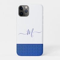 Modern Coastal Blue White Seashell Monogram