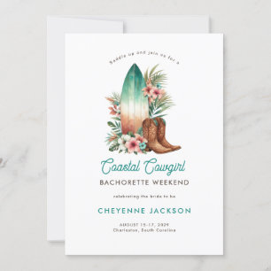 Modern Coastal Cowgirl Coastal Teal Bachelorette Invitation